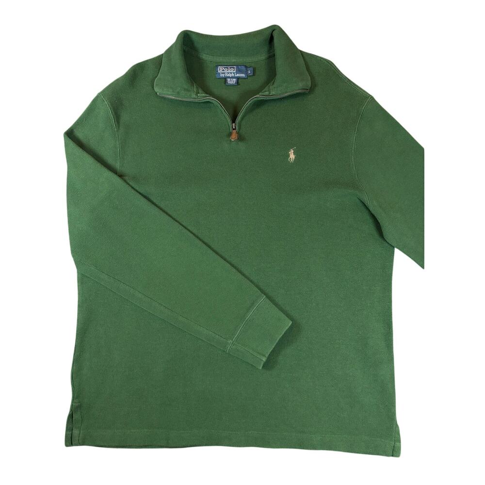 Polo Ralph Lauren Men's L Green 100% Cotton Quarter Zip Pullover